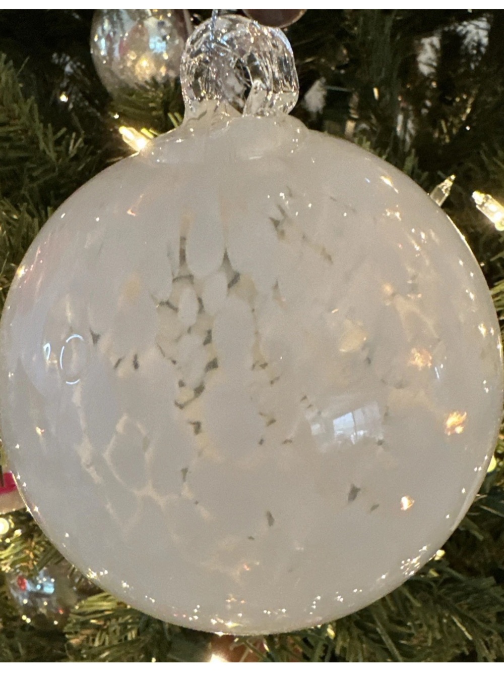 WHITE CLEAR HAND CRAFTED BLOWN GLASS WITCH BALL